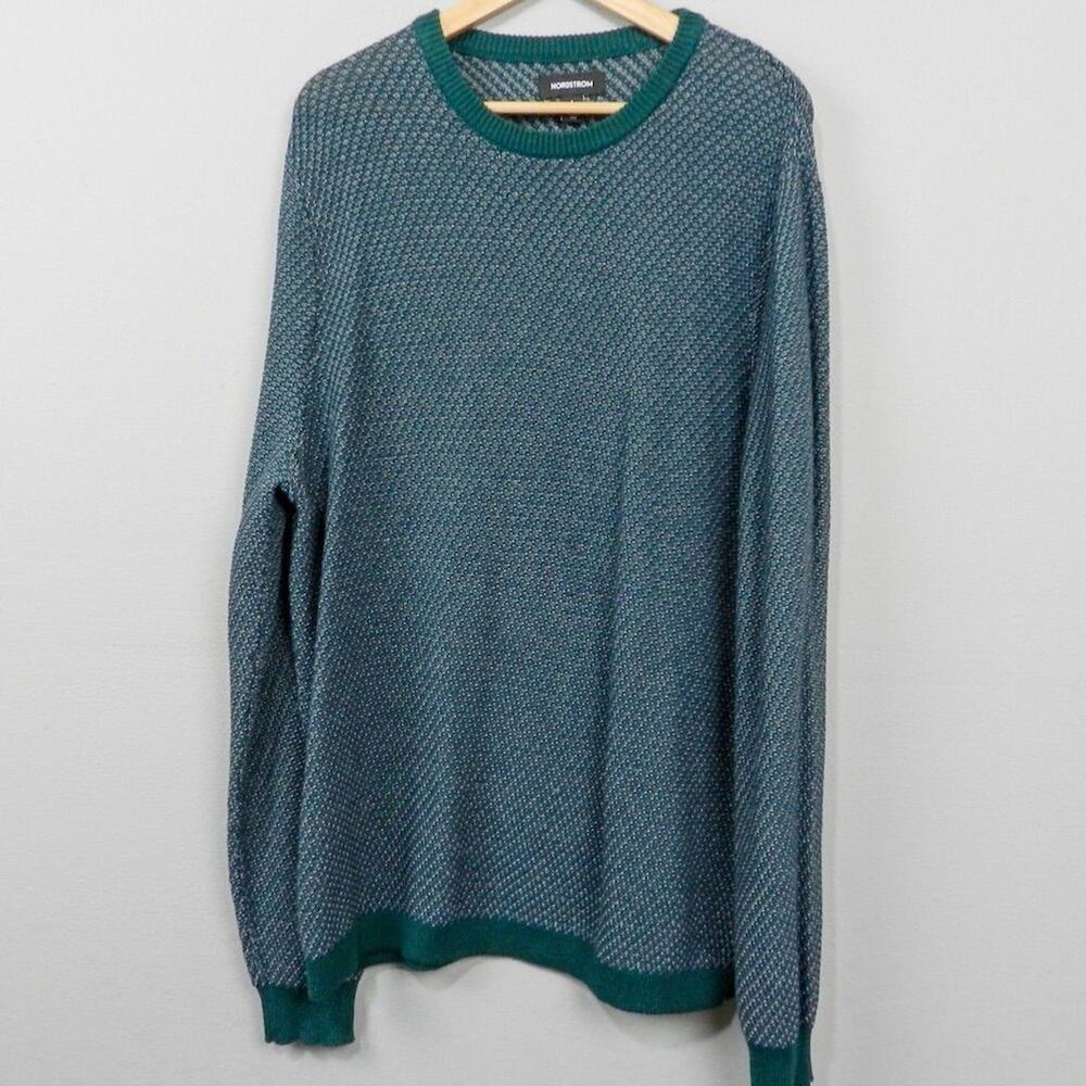 Nordstrom Crew Neck Pullover Sweater Green Tweedy Size L Casual‎ Knit Jumper